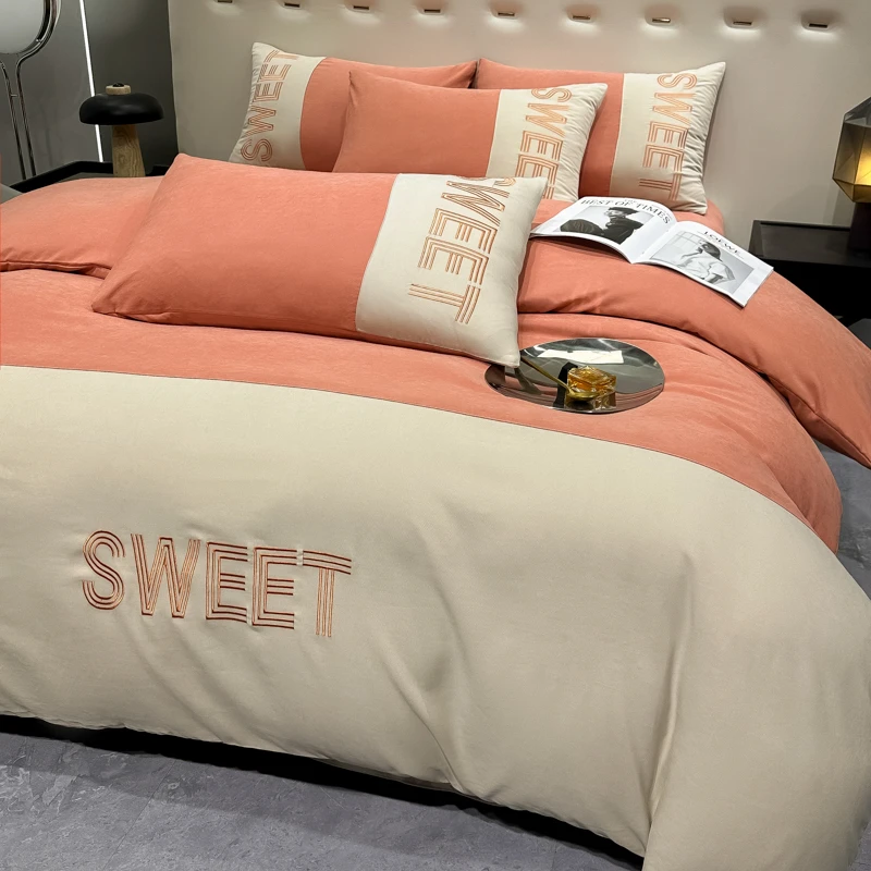 【高级轻奢刺绣款】纯棉高级感床上拼接四件套简约亲肤透气软糯吸湿