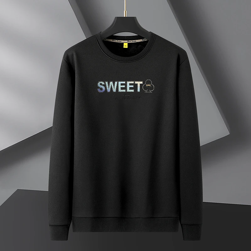 22C719加肥加大秋冬季男士时尚休闲百搭圆领长袖套头复合加绒卫衣