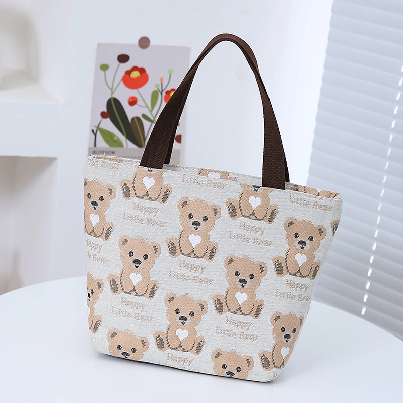 可爱小熊帆布包包女2021新款个性涂鸦便当包潮ins网红百搭手拎包