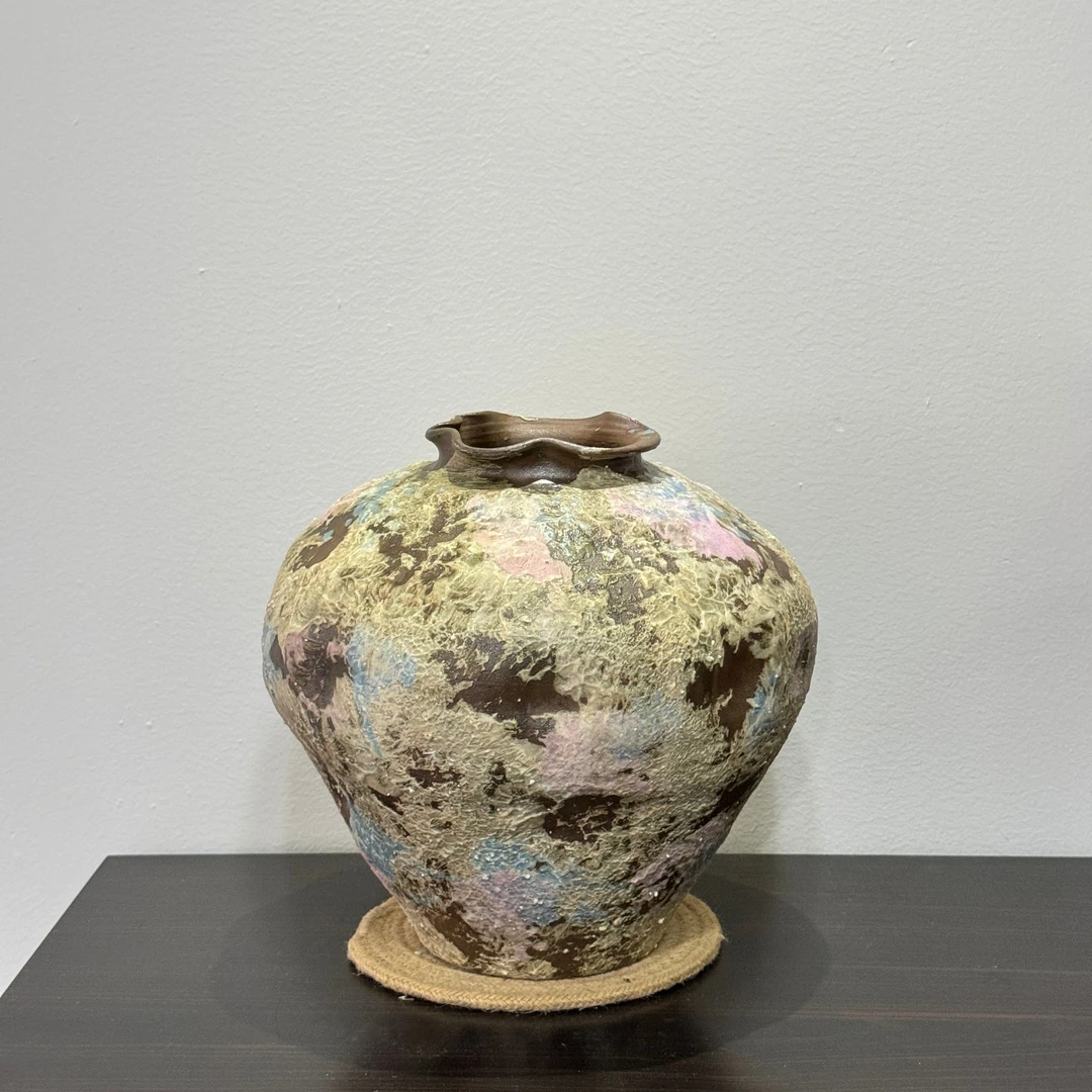 手捏堆釉复古做旧侘寂古拙陶瓷花瓶