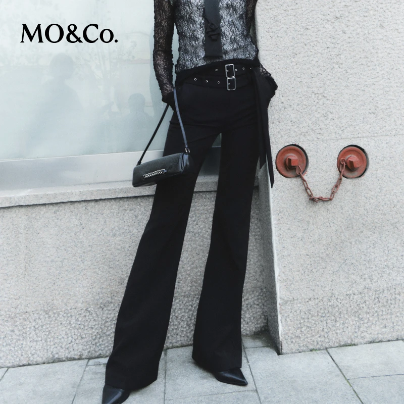 MOCO春双腰头直筒微喇弹力休闲裤附腰带MBD1PATT03