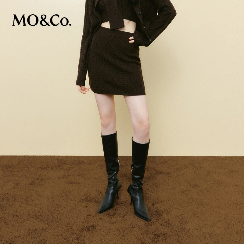 MOCO秋冬绵羊毛山羊绒菱格绞花纹路针织短裙MBC3SKT021