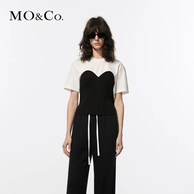 MOCO夏胸衣拼接式圆领短袖修身T恤MBD2SWTT54