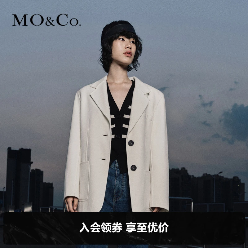 MOCO秋季中长款绵羊毛呢西装外套休闲宽松时尚时尚女装MBB3COTT16
