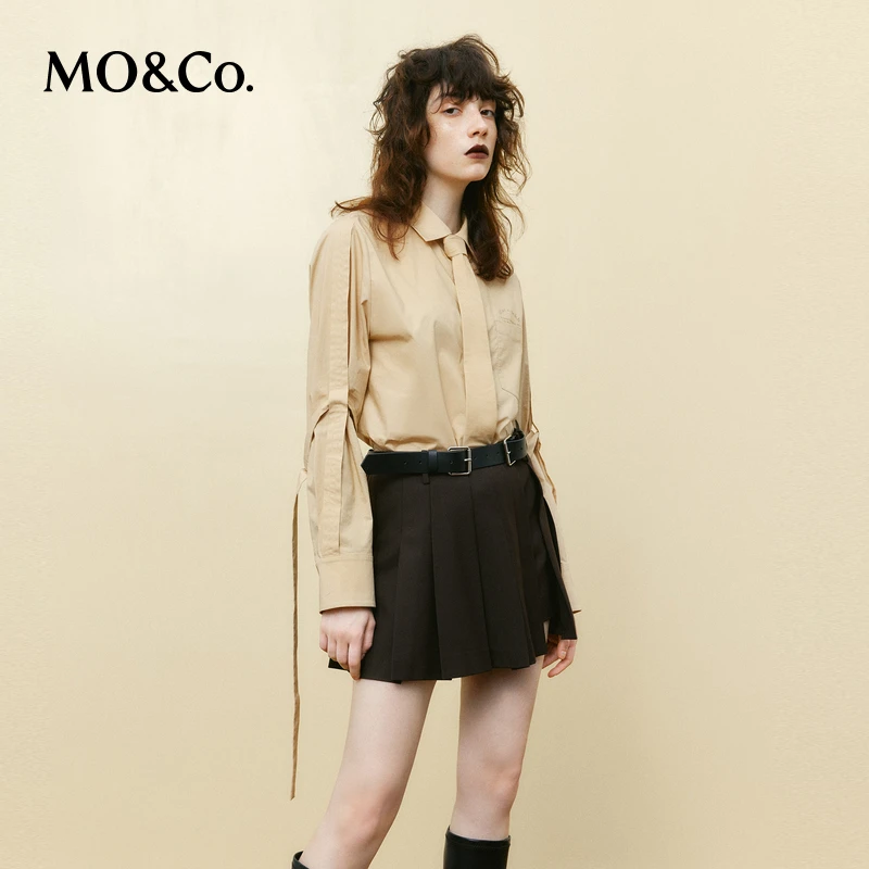 MOCO春秋设计感装卸袢带飘带/领带刺绣衬衫MBC3SHT016