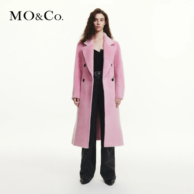 MOCO冬含绵羊毛羊驼毛长款毛呢大衣外套附腰带MBC4OVC023