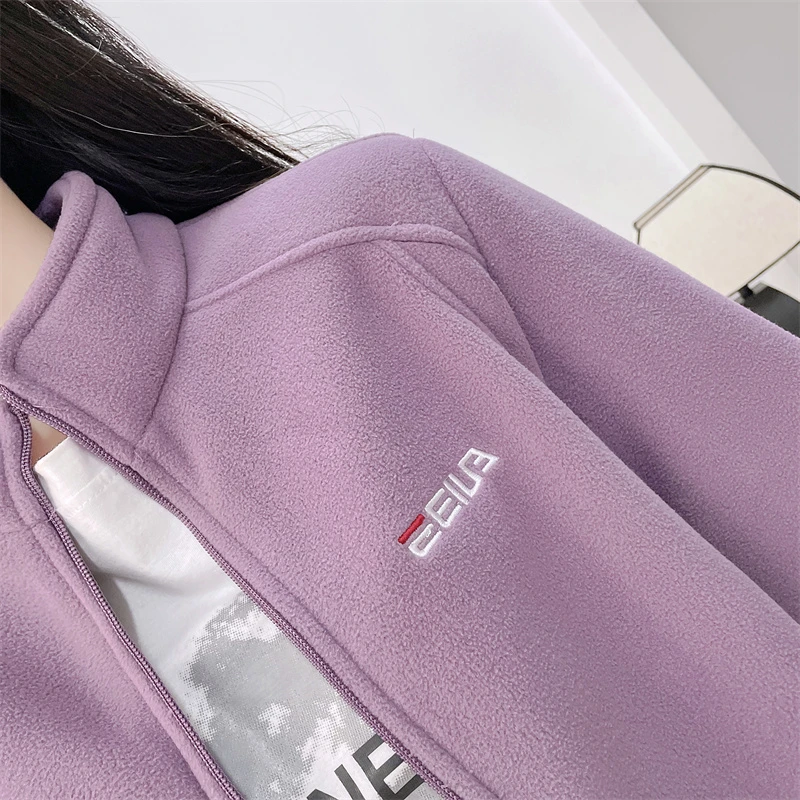 加绒加厚摇粒绒春秋冬户外套女防风保暖立领冲锋内胆上衣运动休闲