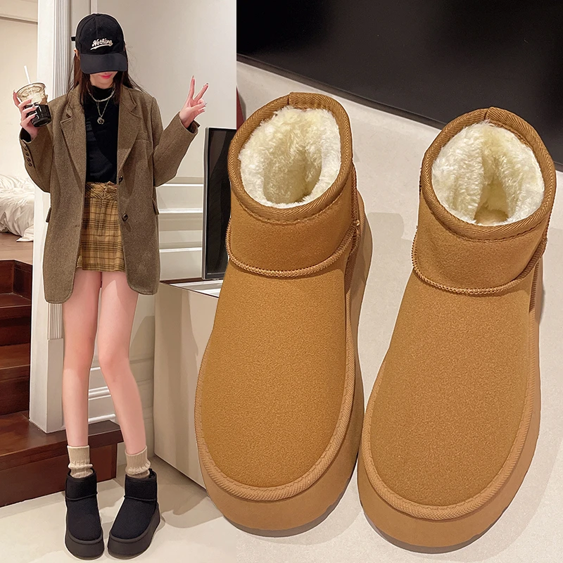 雪地靴女款2024年新款时尚冬季加绒雪地棉厚底雪地靴女P6011