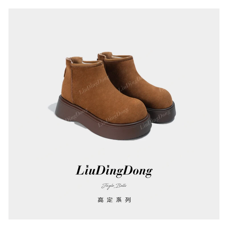 【刘叮咚女鞋】厚底增高勃肯鞋女马丁靴2024新款秋冬季加绒保暖短靴