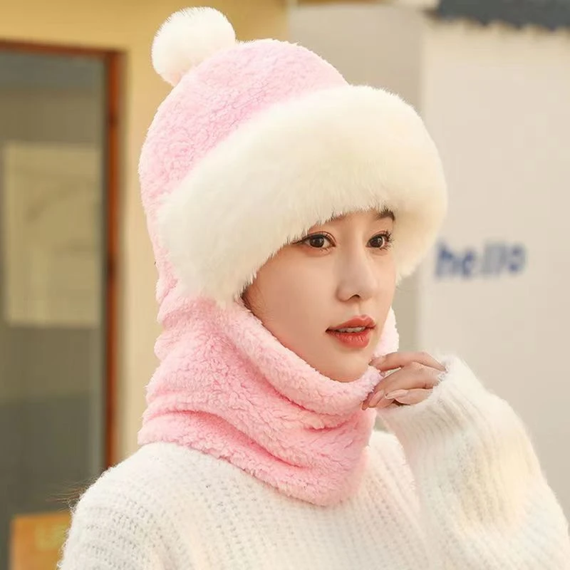 冬天帽子护耳防风户外骑车女韩版围脖一体加绒加厚保暖百搭包头帽