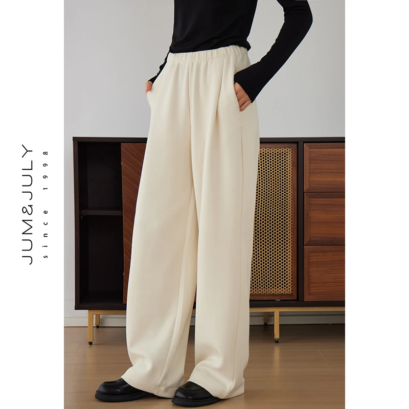 嘉茱莉【面膜裤2.0】白色显瘦休闲裤宽松垂感阔腿休闲长裤女K695