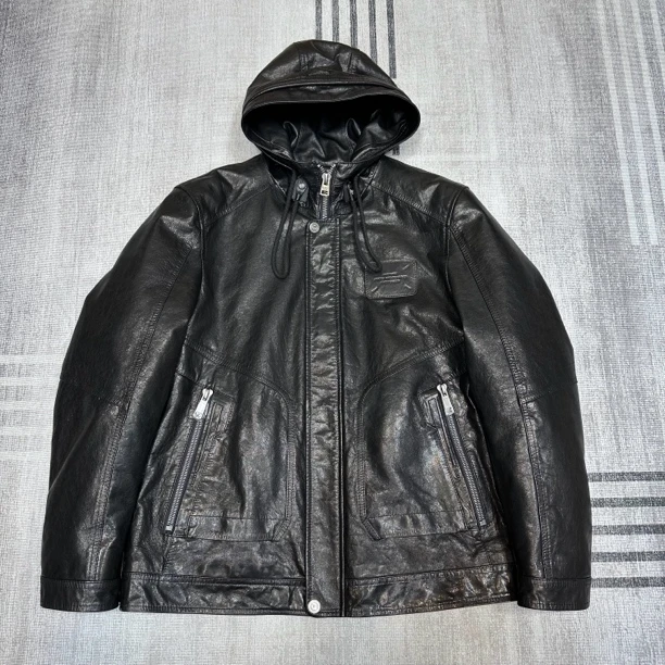 新款男装男士真皮羽绒服山羊皮油蜡活里活面内胆可脱卸皮羽绒皮衣