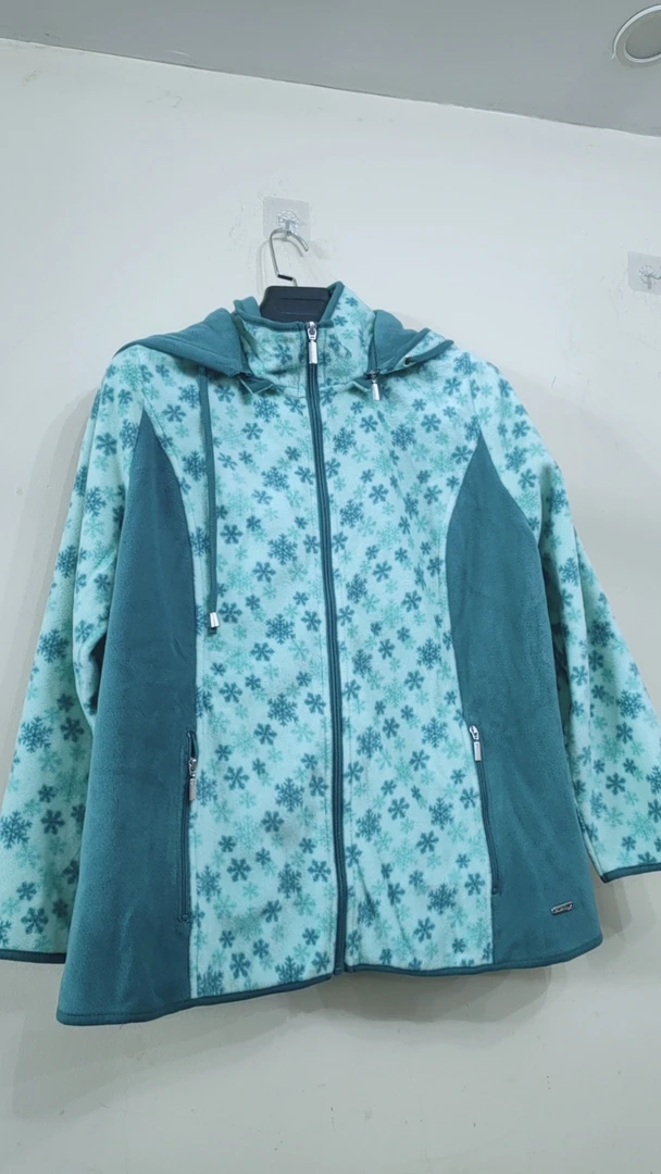女士春秋运动时尚上衣加绒拉链衫 连帽可脱卸 雪花图案摇粒绒卫衣