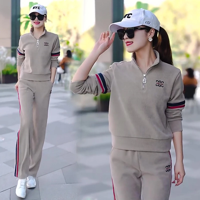 休闲运动套装女士跑步服长袖运动服长裤显瘦春秋立领气质女装8021