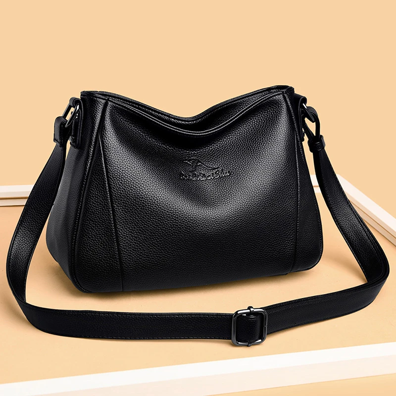 软皮女包2024秋季新款大容量多隔层高智淡人穿单肩斜百搭斜挎女包