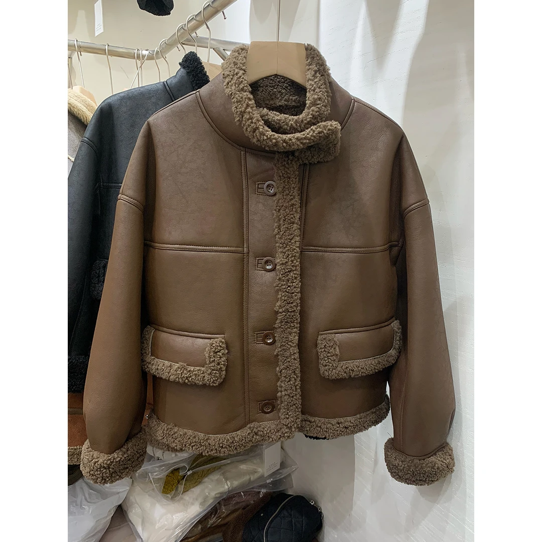 复古加厚保暖机车服外套女短款小个子冬季宽松立领外套加绒韩版