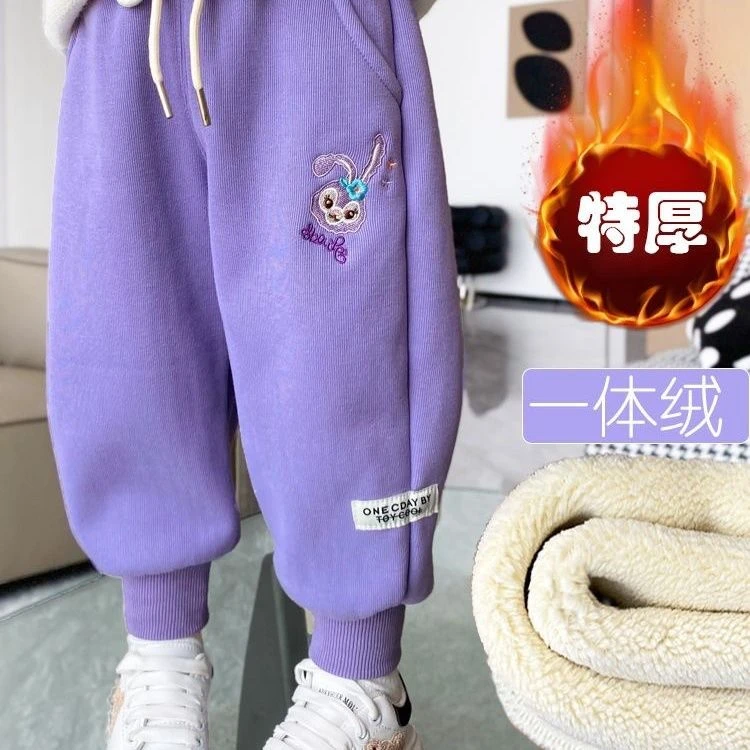 女童加绒加厚休闲裤特厚一体绒女孩兔子冬季新款