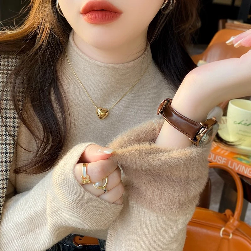 加绒加厚一体绒打底针织衫女2024年秋冬季半高领毛衣长袖内搭上衣