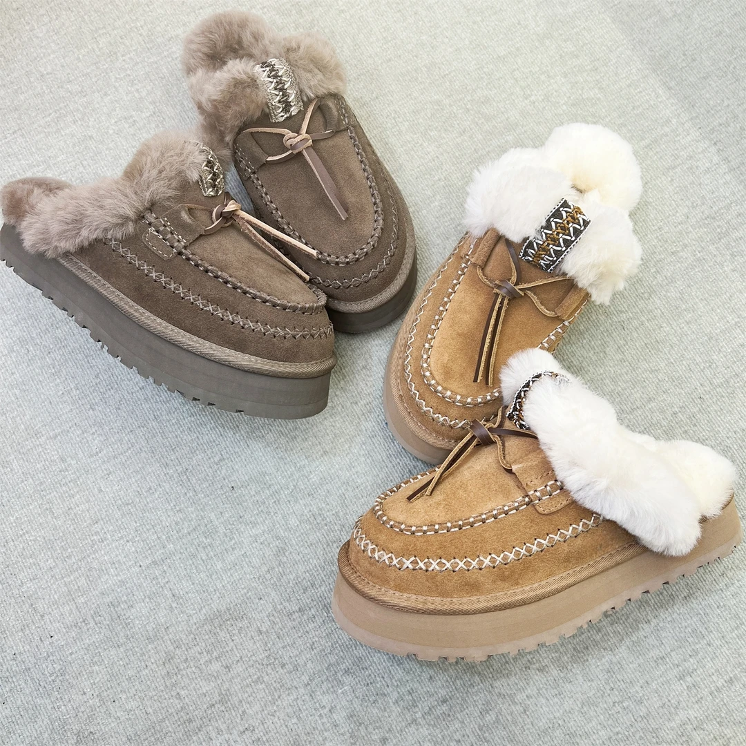 净版无标新款3cm阿尔派女款毛毛拖鞋冬季保暖女雪地靴1158260