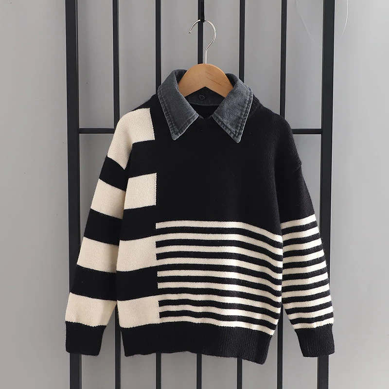童装男童套头毛衣2023新款洋气宝宝加厚针织衫儿童百搭休闲打底衫