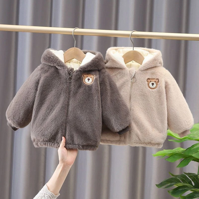 儿童加绒外套冬款男童韩版毛毛衣上衣新款女童洋气冬装加厚棉衣潮