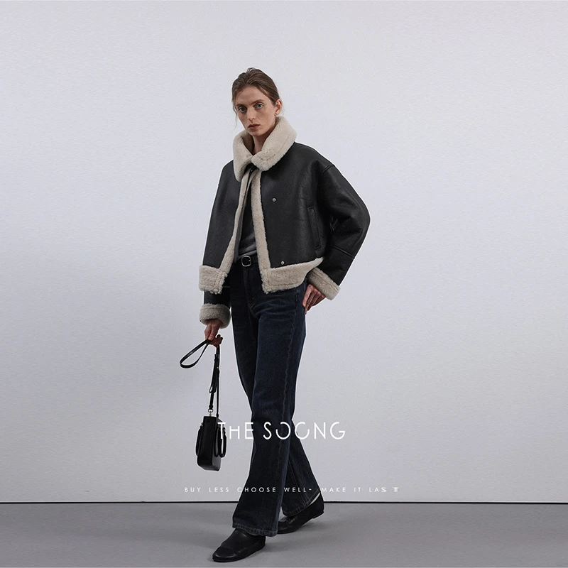 THESOONG|100%进口美丽诺绵羊皮”立领夹克皮衣外套HBWCWT3150