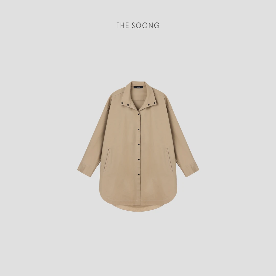 THESOONG|‘德式战壕’休闲宽松垂感立领中长款风衣HBWT5121