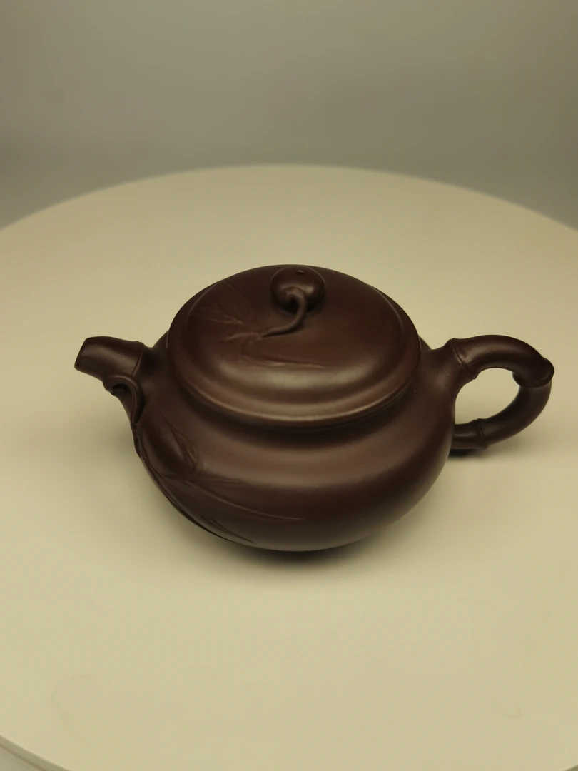 黄龙山四号井深层老紫泥 仿古竹叶 电窑烧制 手工制作150cc