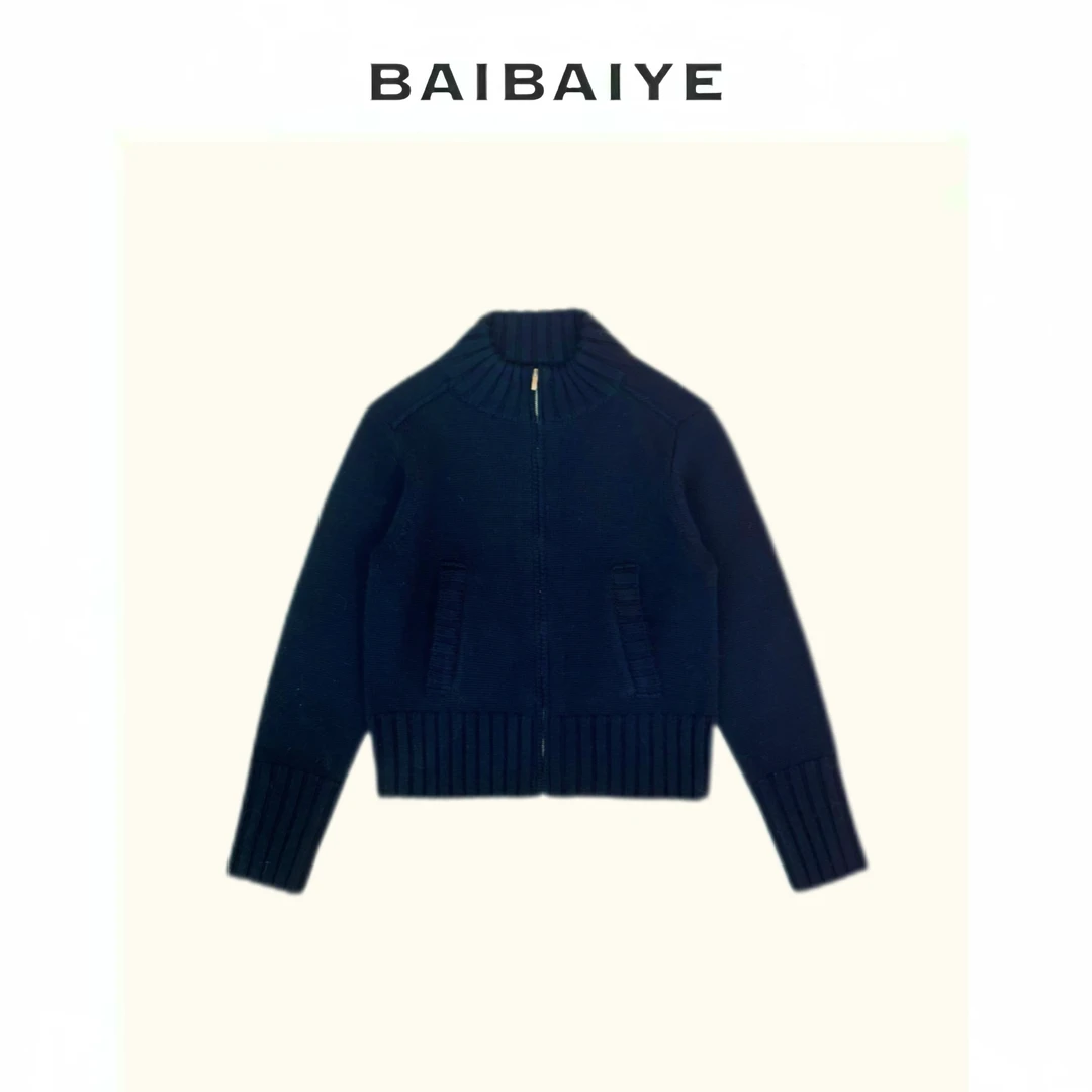 高级慵懒立领拉链针织开衫【BAIBAIYE】Z24FD368