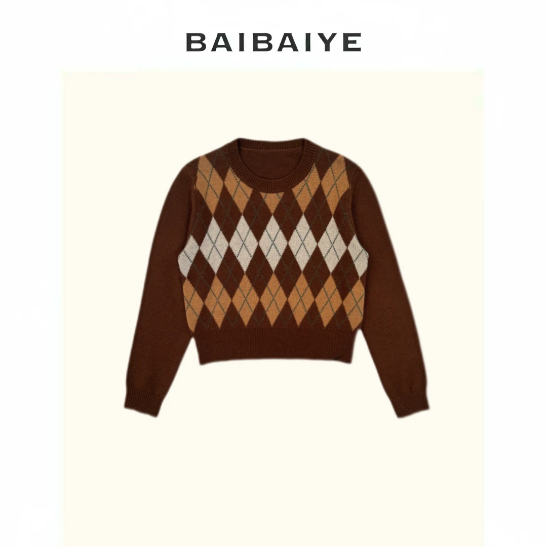 菱形格毛衣毛针织经典【BAIBAIYE】Z24FM228