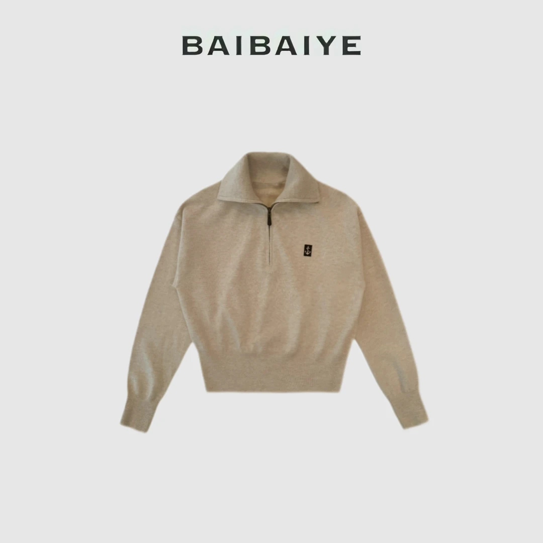 "韩系极简" 奶油杏中领半拉链毛衣Z23FM514