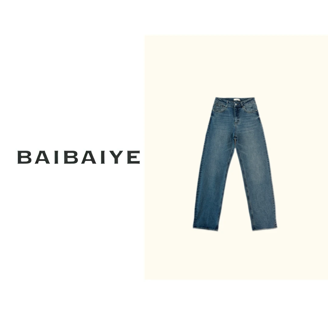 BAIBAIYE  "年轻老钱" 直筒阔腿复古牛仔长裤 Z23FZ515