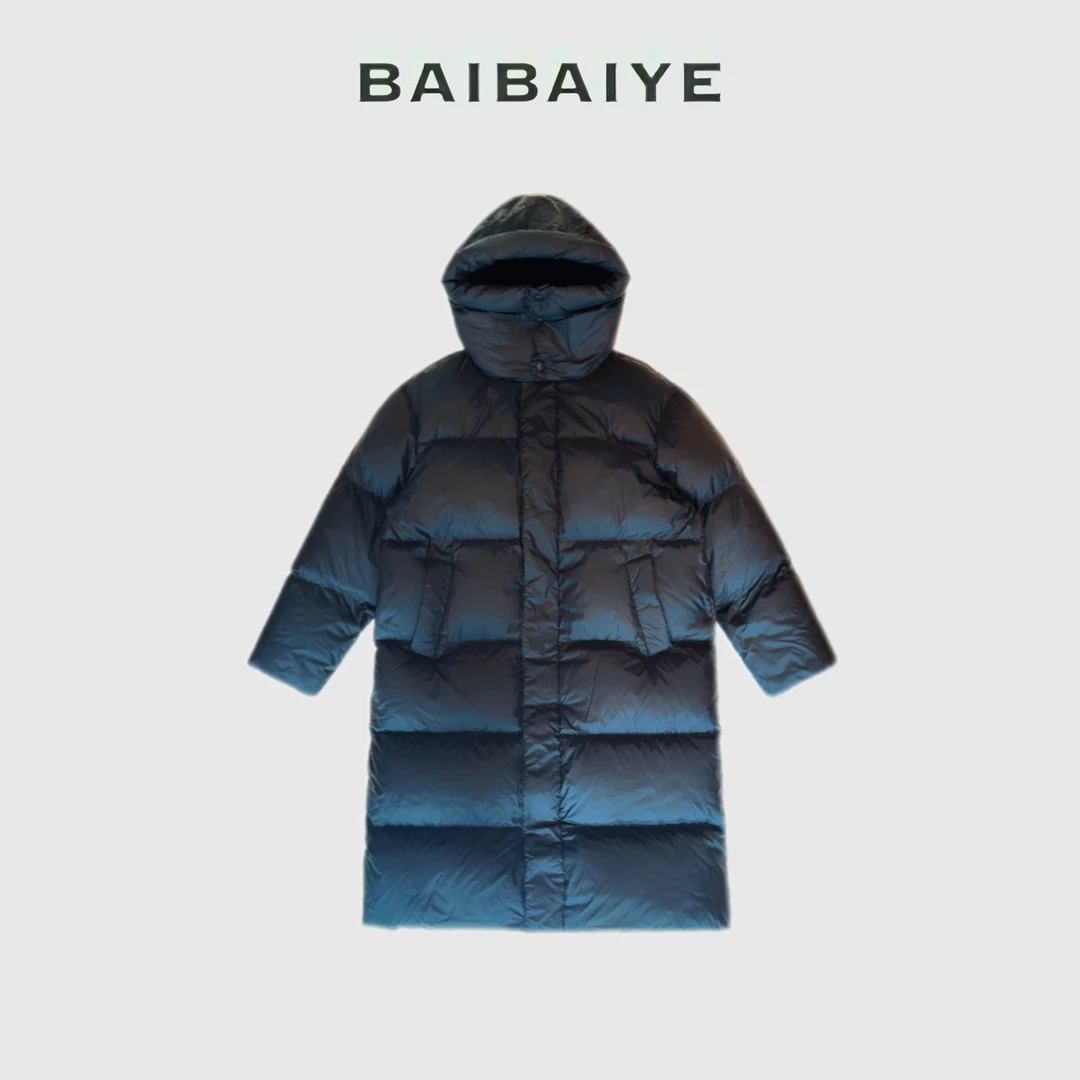 "韩系极简" 轻薄高充绒休闲连帽长款羽绒服 BAIBAIYE Z23FB500