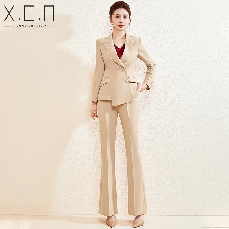 X.C.N【秋日梧桐】高级感职业套装收腰小众喇叭裤两件套装-2239237