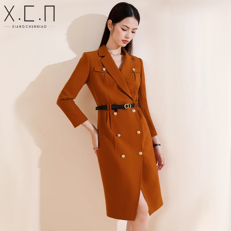 X.C.N【半熟秋日】高级感正装裙子秋冬双排扣气质修身通勤-XCN856