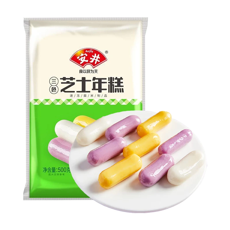 Anjoy/安井三色芝士年糕拉丝夹心韩式辣炒年糕条蛋黄年糕部队火锅