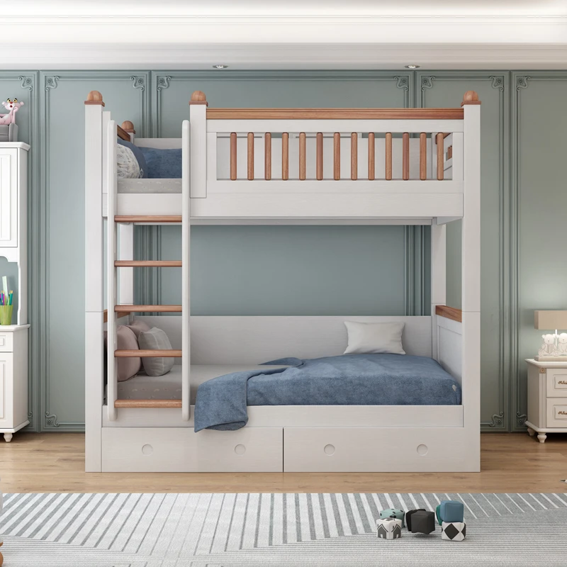 繁悦双层床高低床上下铺交错式新款子母床白色轻奢家用儿童两层床