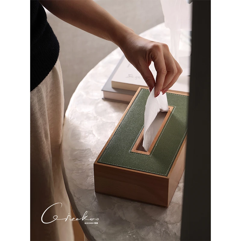 契阔家居 Ditty卢浮小调马鞍皮木质三色高档家用客厅纸巾盒抽纸盒