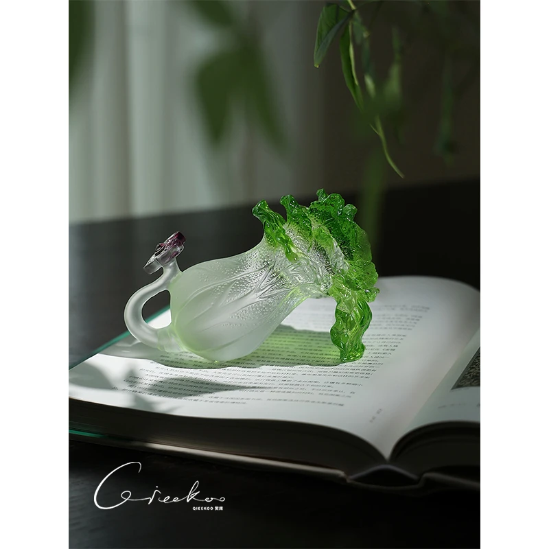 契阔家居 Wealth百财进门国风琉璃白菜桌面艺术装饰玻璃镇纸摆件