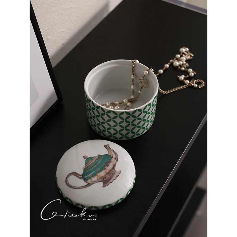 契阔家居发财coin绿色彩瓷陶瓷盖盒首饰盒收纳盒客厅摆件家居饰品
