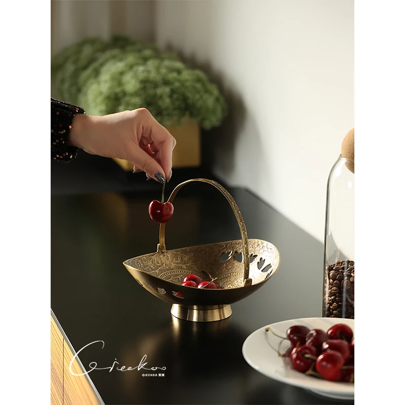 契阔家居 Bonanza印度进口手工黄铜元宝拉手果盆玄关收纳盘点心盘