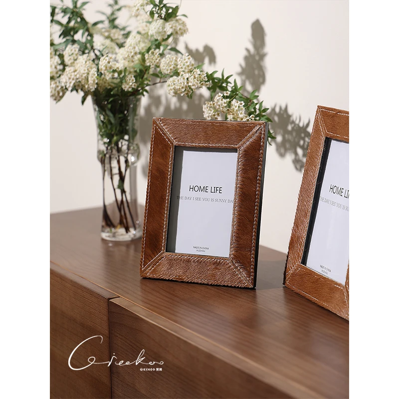 契阔家居 Momento“夕拾”中古风马毛相框轻奢6寸7寸裱框摆台摆件