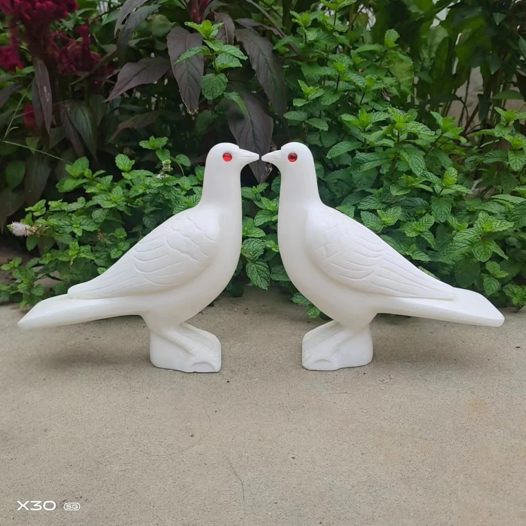 天然汉白玉石雕和平鸽摆件石头鸽子雕刻房顶鸽子工艺品装饰仿真鸽