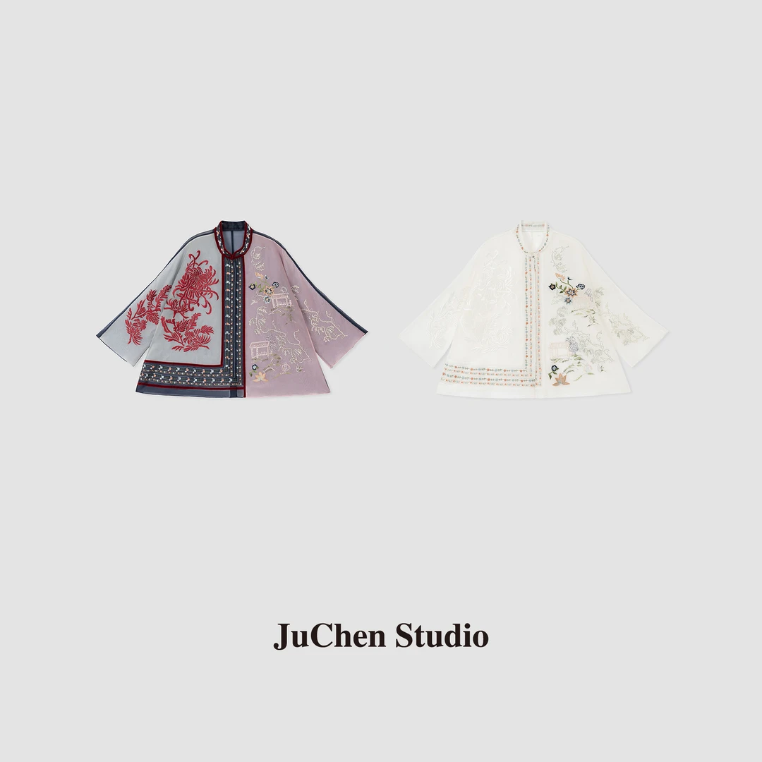 ”龙爪菊刺绣“ 真丝欧根纱手工钉珠唯美气质宽松上衣SS2404231-31