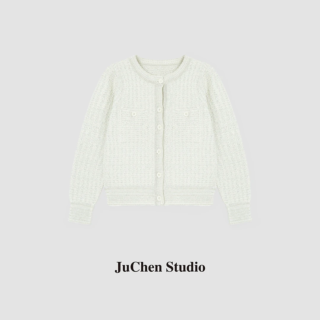 “梨花先雪”法式静奢秀场小香风花纱肌理针织开衫FW83146-10