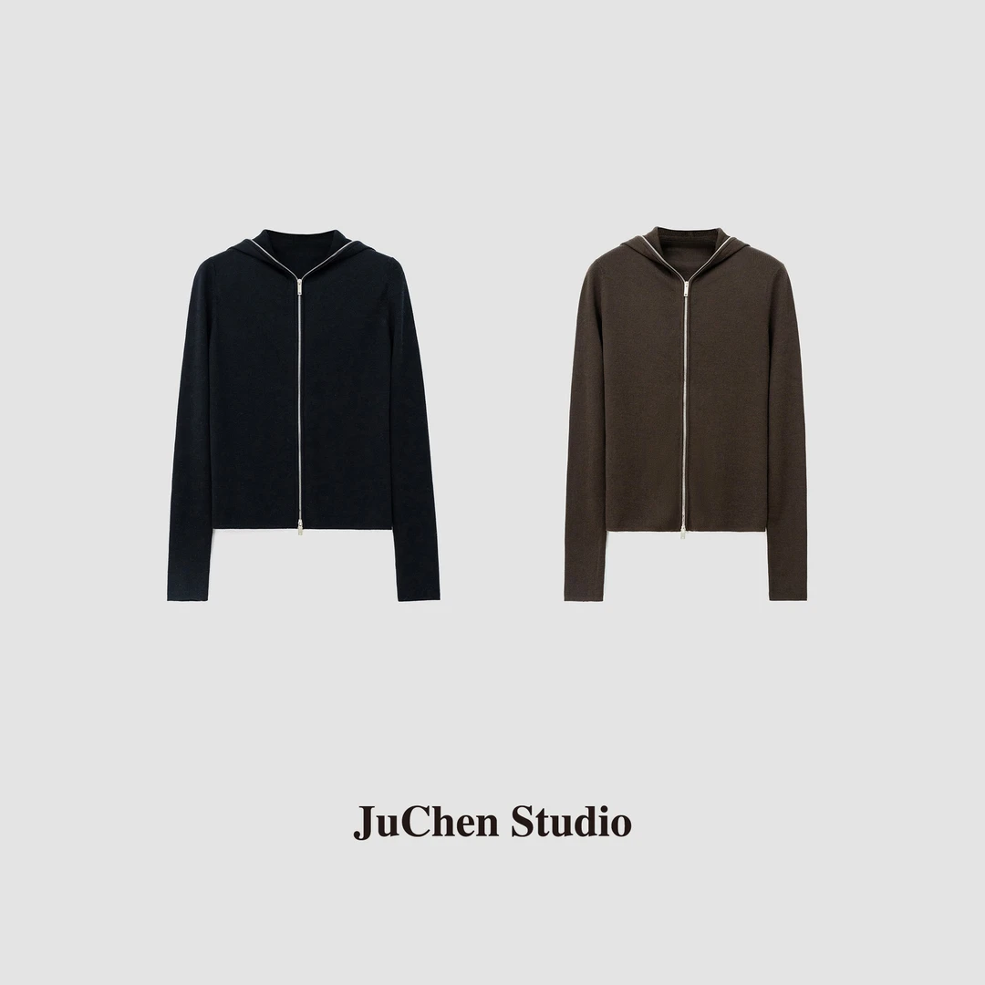 超细羊毛 双拉链高弹巨显瘦打底连帽针织衫823250