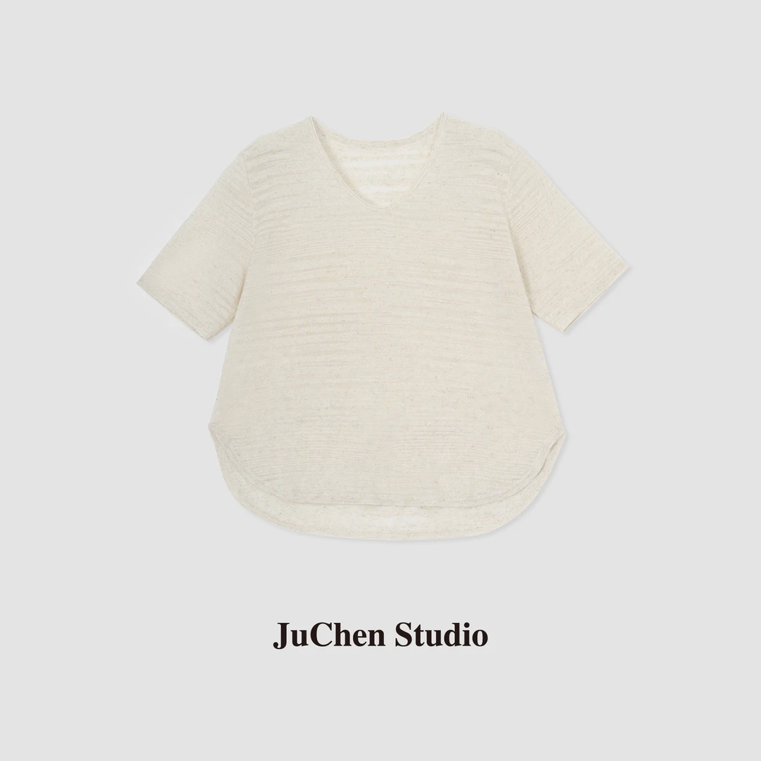 轻松舒适麻感U领中袖T恤SS907004B-87