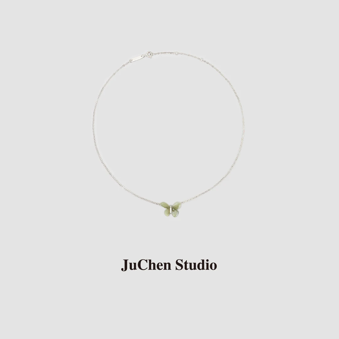 合金树脂项链 渐变橄榄绿小蝴蝶锁骨链项链 SP240507-3-50