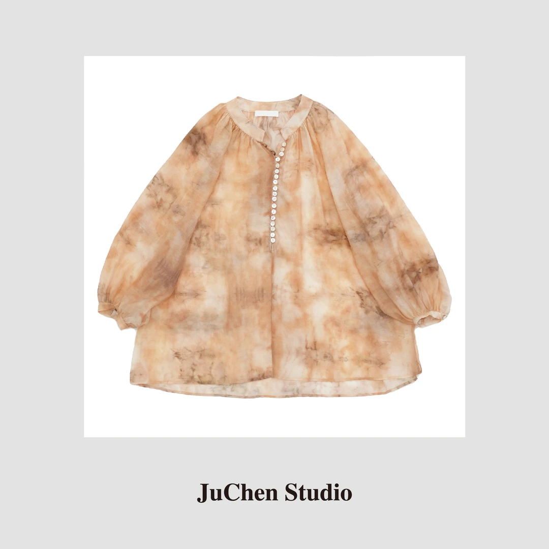 “口碑单品”绝美落日余晖浪漫飘逸中袖衬衫上衣23061162