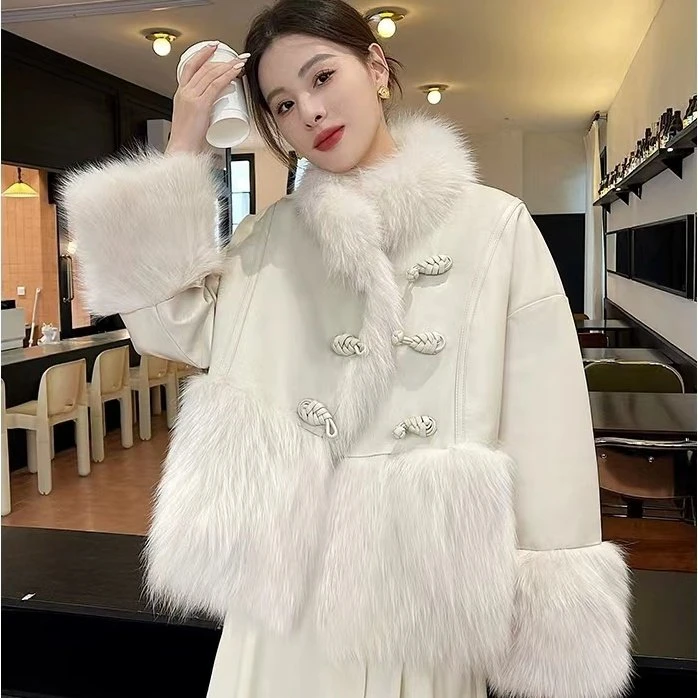 90白鸭绒羽绒秋冬皮草外套女盘扣复古中国风新中式短款羽绒服